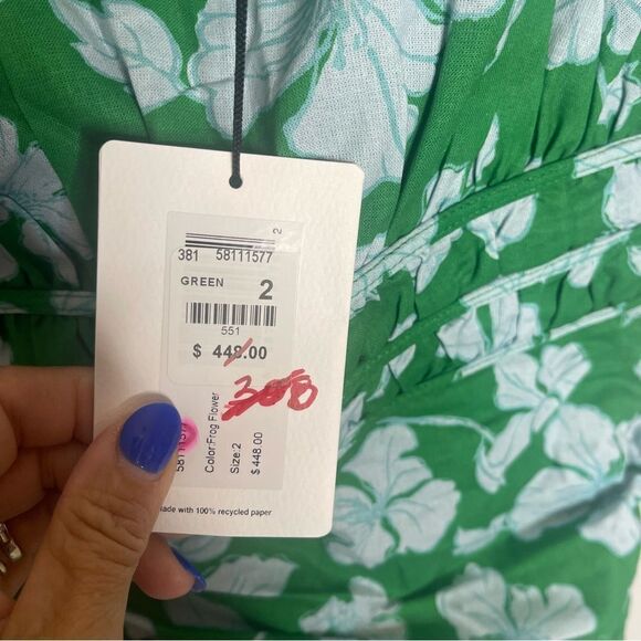 $448 Olly Ruched Midi Dress in Frog Flower NWT - Picture 12 of 13